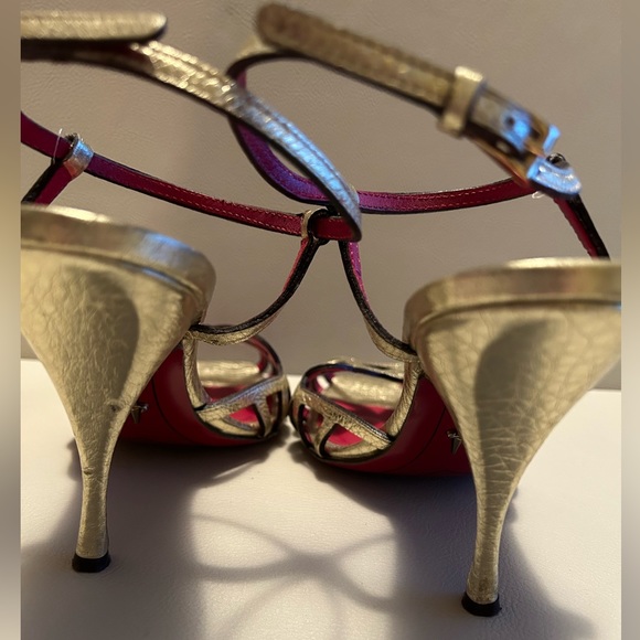 CESARE PACIOTTI Gold Metallic Crackled Leather Shoes Sandals - Picture 3 of 10